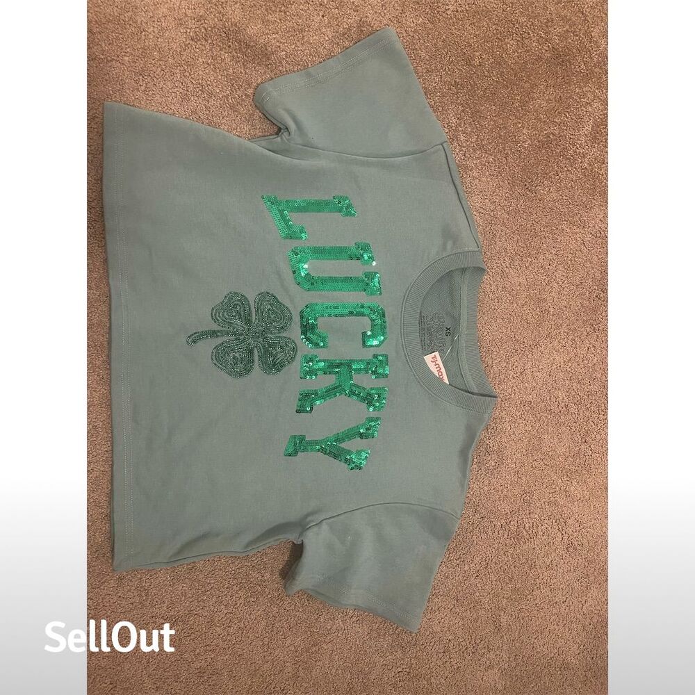 NWT Goodie Two Sleeves Women's XS Green Sequin T-Shirt St. Patrick's Day Top
